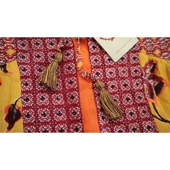 Raga R3872 Women's Sz 2 Mustard V-Neck Crinkle Woven Boho Babydoll Top - Picture 4 of 9